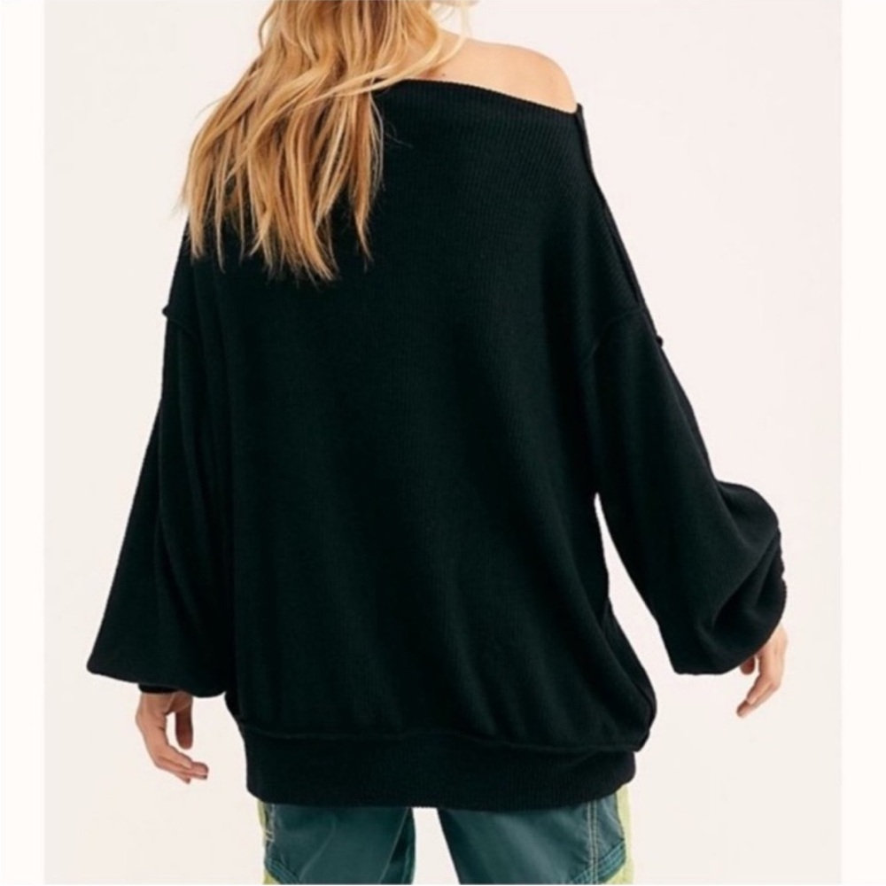 Free People We the Free Black Main Squeeze Hacci Top Size Large - Picture 9 of 9